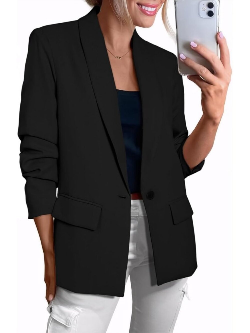 Chic Women's Long Sleeve Blazer - Business Casual Open Front Office Jacket